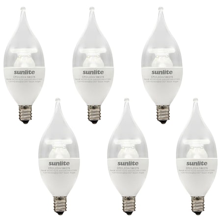 Sunlite LED CA11 4.5W 40W= Dimmable E12 Base Energy Star Flame Tip 2700K Chandelier CFC Light Bulb, 6PK 41850-NS
